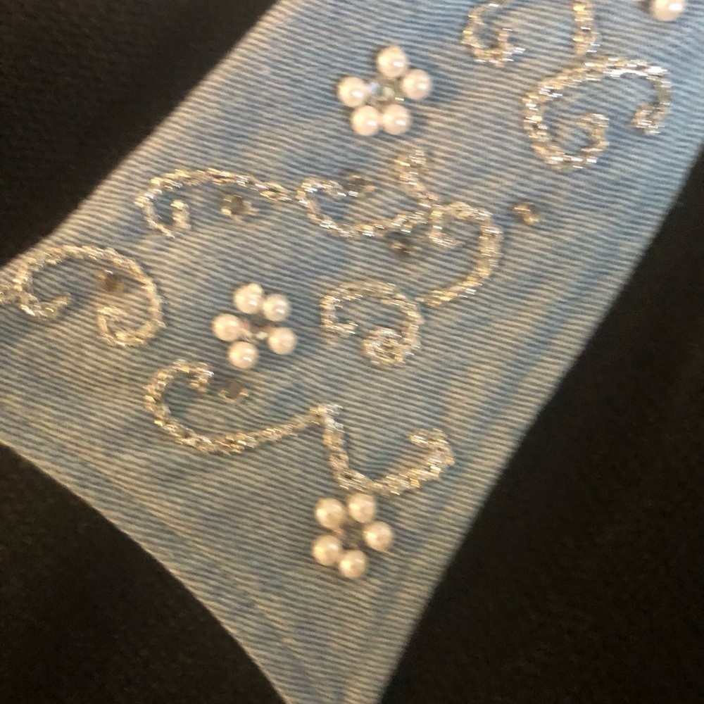 Storybook Knits Black Embellished Cardigan Sweater 1X Zip Beaded Denim Collar - Picture 4 of 6